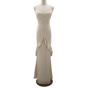 BRIDESMAID AW 12 L cream ruffled formal party wedding guest maxi dress NEW B78